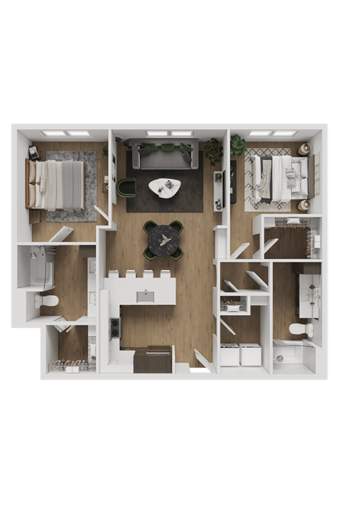 Floor plan for 2 beds, 2 baths, 1287 sqft